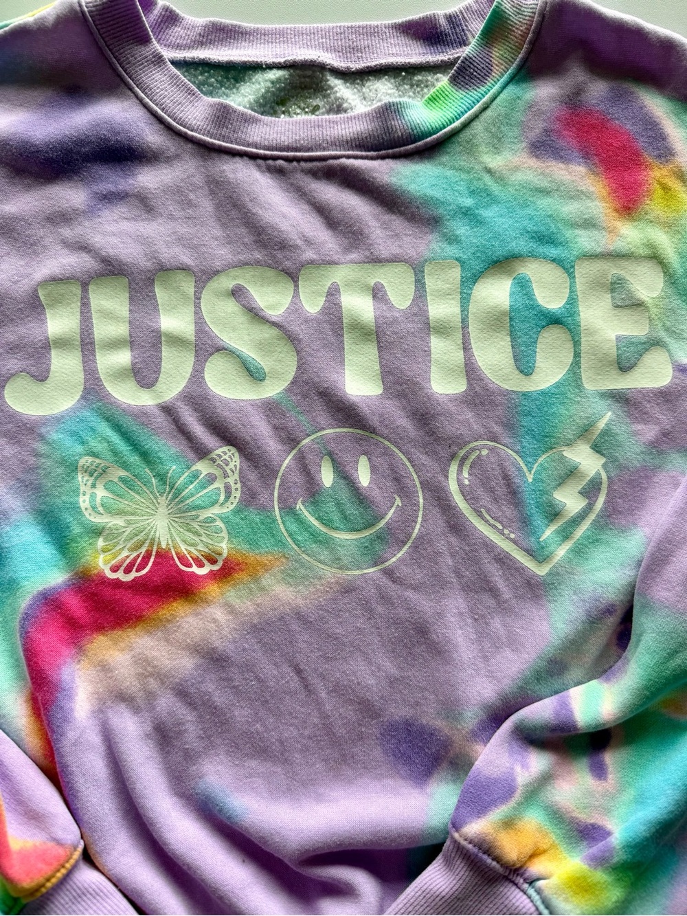 Justice Lavender Tie-Dye Logo Sweatshirt with Pastel Accents